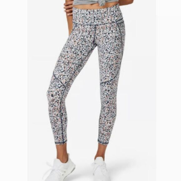 Sweaty Betty Pants - Sweaty Betty The Power Pocket 7/8 Leggings Womens XL Hexagon Blue Orange Dot
